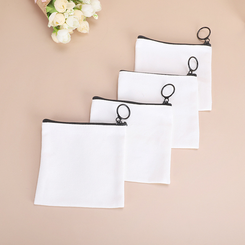 Square Coin Purse Canvas Bag Zipper Storage Pouch Earphone Lipstick Cloth Bag White Key Card Holder Urban Minimalist Style