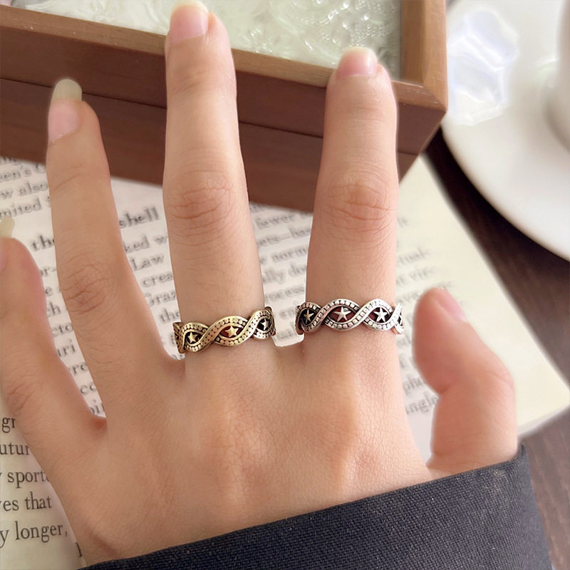 Lan zhi 925 silver ring does not fade personality Thai silver hand jewelry fashion temperament neutral ancient opening ring wholesale