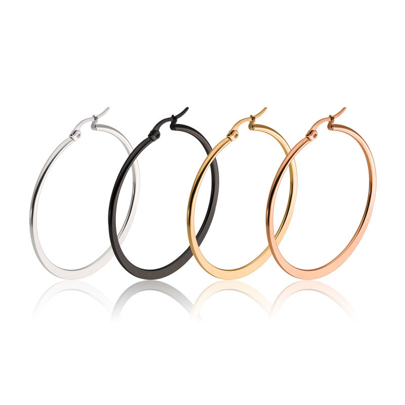 Round Flat Hoop Earrings, Exaggerated Large Stainless Steel Ear Hoops, Wholesale Titanium Steel Fashion Commuter Large Hoops