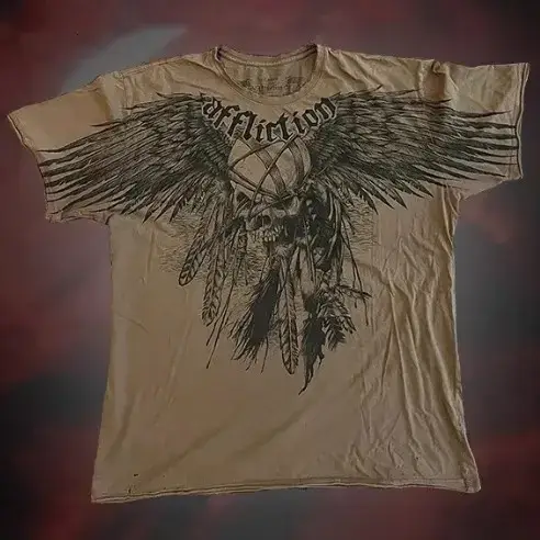 Fashion Affliction Skull Wings T-Shirt Printed Cotton T-Shirt Unisex Hip-Hop Harajuku Top