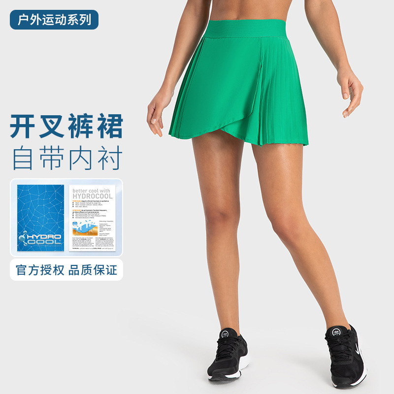 New Quick-Drying Slit Sports Pants Skirt Pleated Age-Reducing Self-Lined Anti-Exposure Sports Shorts for Women Dk382