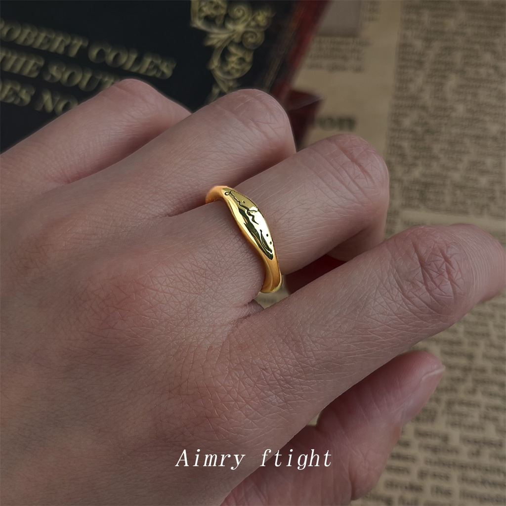 Fashionable High-End Thick Gold-Plated Adjustable Open Ring, Index Finger Ring, Letter Ring for Women, Factory Direct