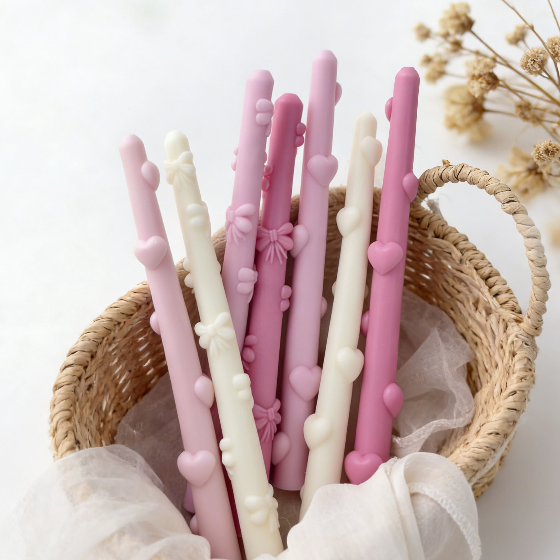 Jiahuimei Heart-Shaped Long Candle Mold DIY Bowknot Long Stick Scented Candle Plaster Decoration Silicone Mold