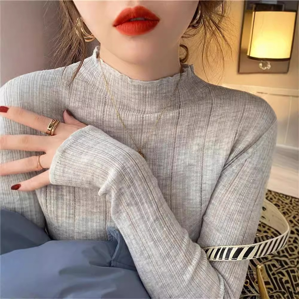 New Half Turtleneck Bottoming Shirt, Spring & Fall Style, Thin Sweater, Slim Fit, Versatile Knitted Women's Top