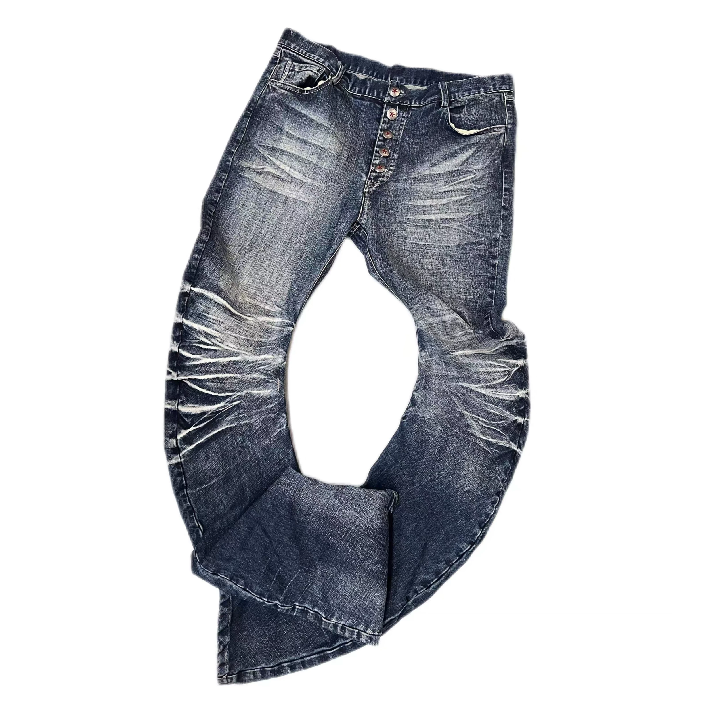 (Free Shipping) American Heavy duty Cracked Water Washed 3D Cat Beard Curved Knife Version Jeans High Elasticity Black Grey Pants Men