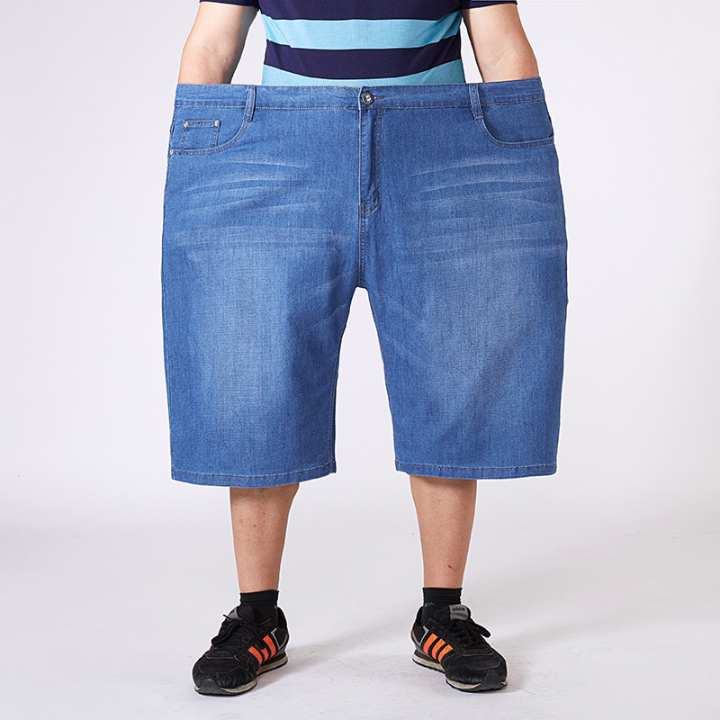 Summer Thin Men's Extra Large Size Denim Shorts Men's Half Pants for Fat Men Straight Loose Medium Pants