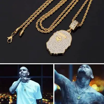 配坠嘻哈手工同款饰品头吊钻镶项链猿人HiphopChainChrisBrown