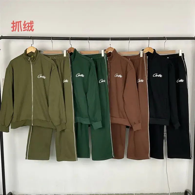 Cross-Border European and American Trendy Brand Devil Embroidered Letter Stand Collar Jacket Jacket for Men and Women High Street Bf Fleece-Lined Pants Suit Island