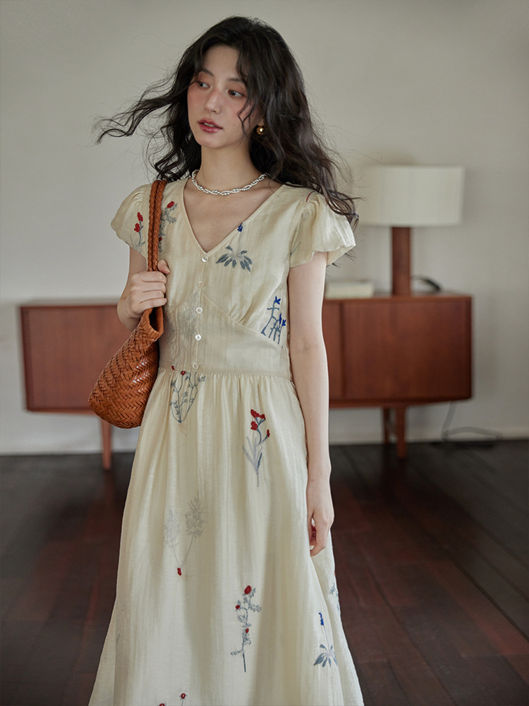 Ximeng 2024 New Summer French Tea Break Light Ripe Style Design Sense Niche Waisted Mori Floral dress Women