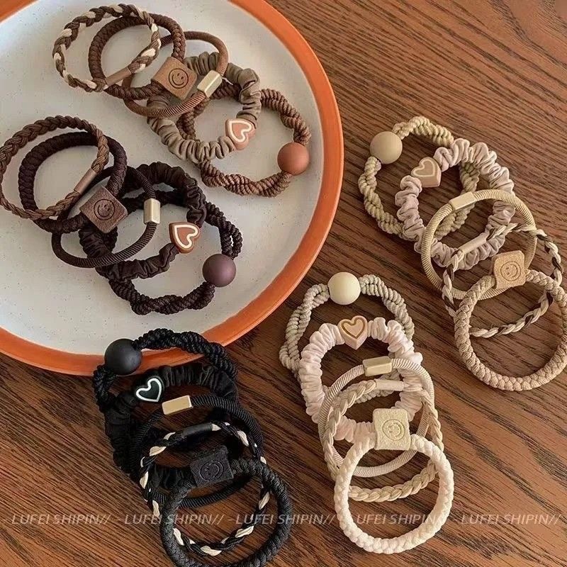 2026 Korean Maillard Coffee-Colored Hair Tie for Women, High Elasticity, Durable Rubber Band, Stylish High Ponytail Hair Accessory