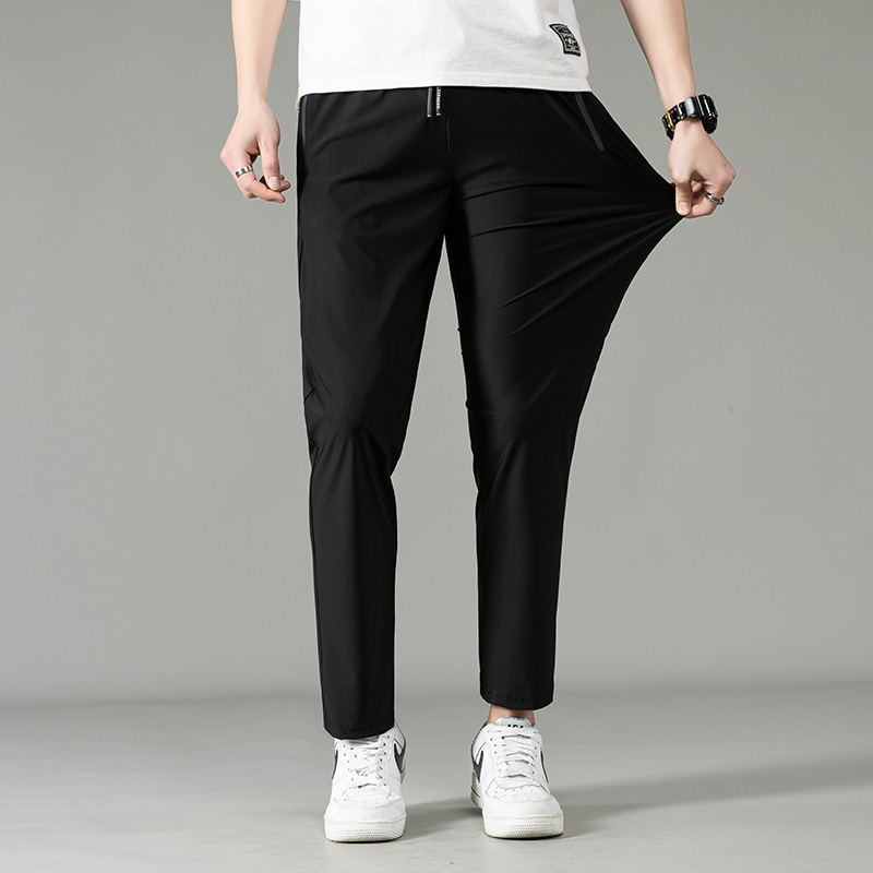 Ice Silk Pants Men's Summer Thin Casual Pants Sports Quick-drying Loose Straight Nine-legged Air Conditioning Long Trendy Pants