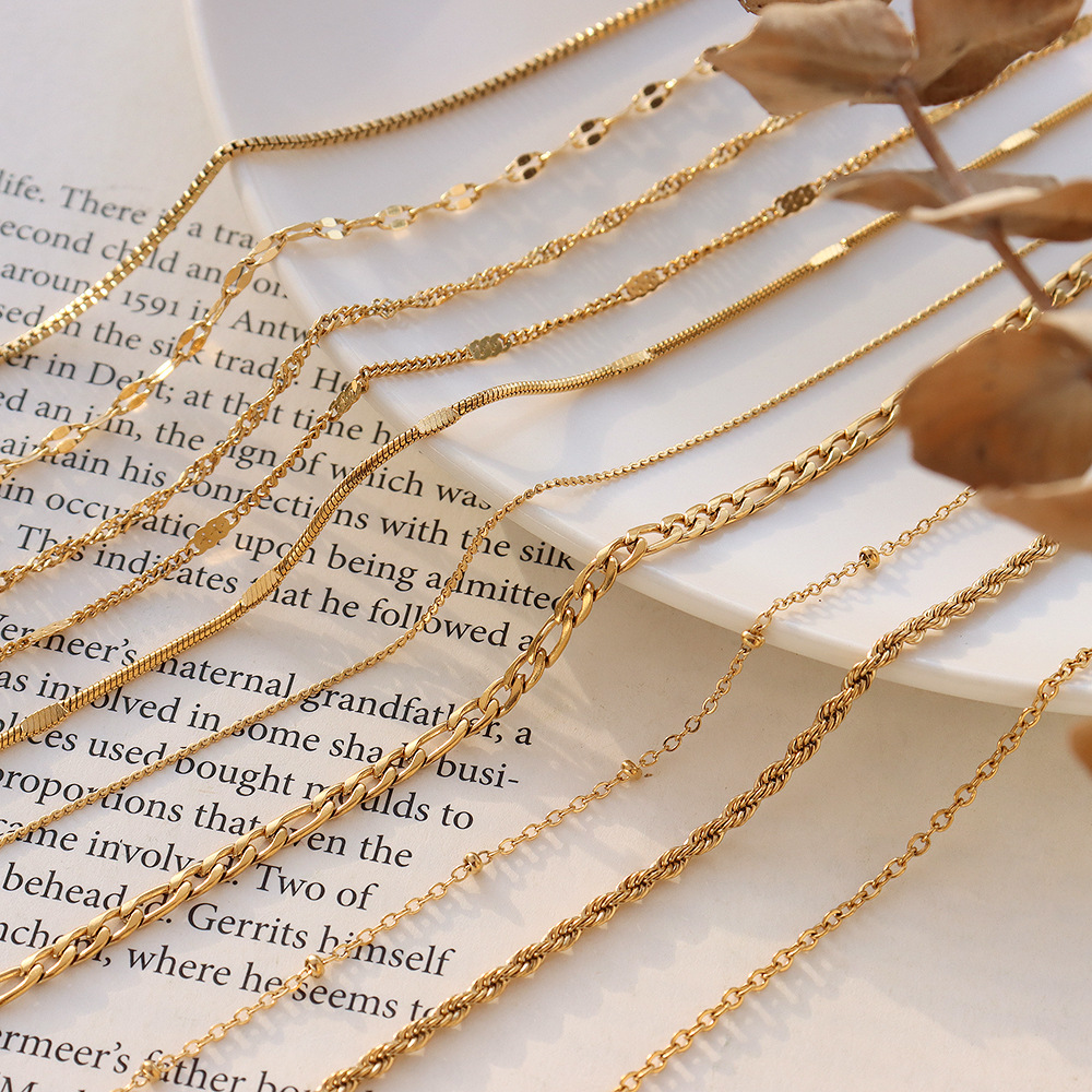 Cross Chain Snake Bone Chain Twist Chain Box Chain Various Necklace Women's Titanium Steel Plated 18K Gold Chain Clavicle Chain Jewelry