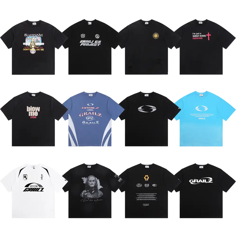 Grailz American Heavyweight G/R Niche Printed Trendy Brand Texture Summer Loose Casual Men's Couple Short-Sleeved T-Shirt
