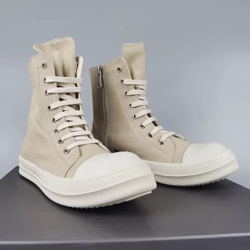 Ro High Top Shoes for Men to Increase Height Thick Sole Casual Canvas Sneakers Summer Wax Surface Satin All Year Round Short Boots Women's Trendy Boots