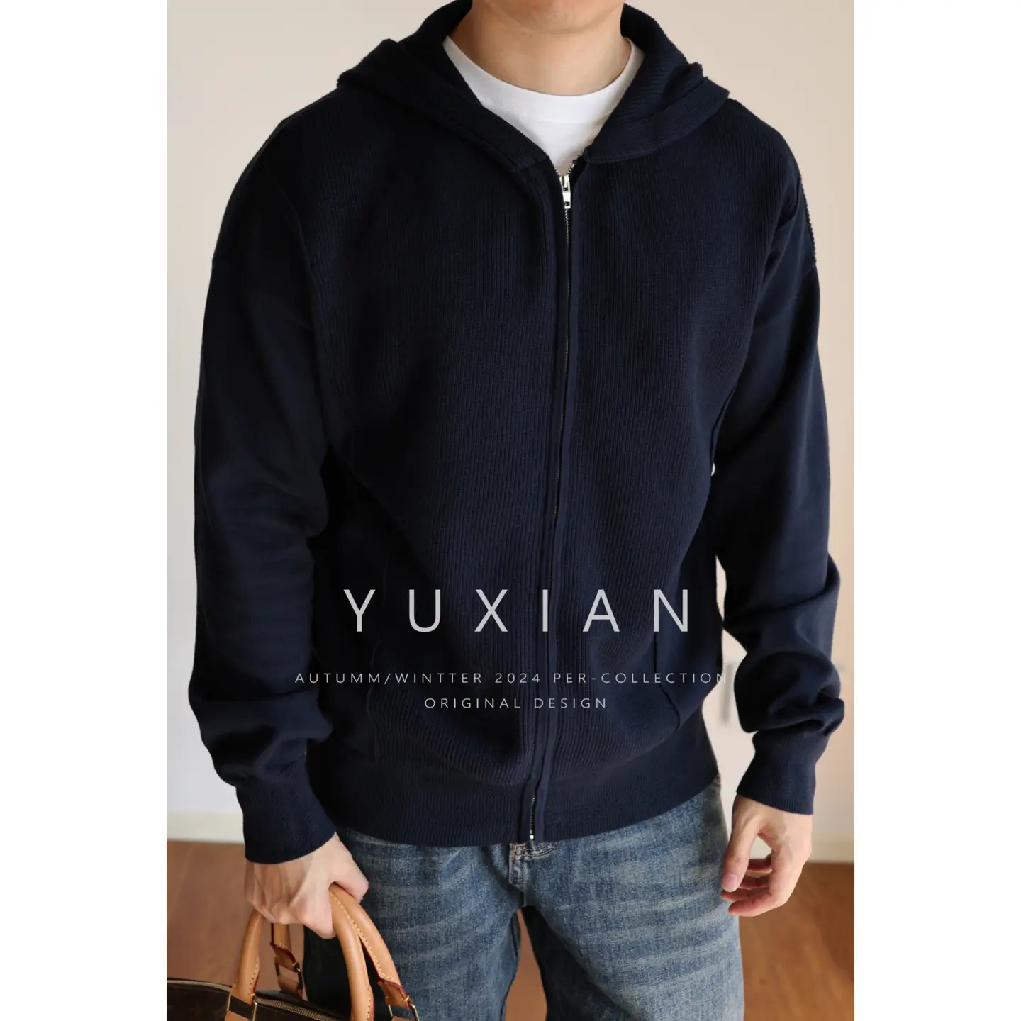 Yuxian American Style Heavy Weight Vintage Zipper Knitting Outwear Hooded Anti-Pilling Sweater Long Sleeve Cardigan Men Fall and Winter