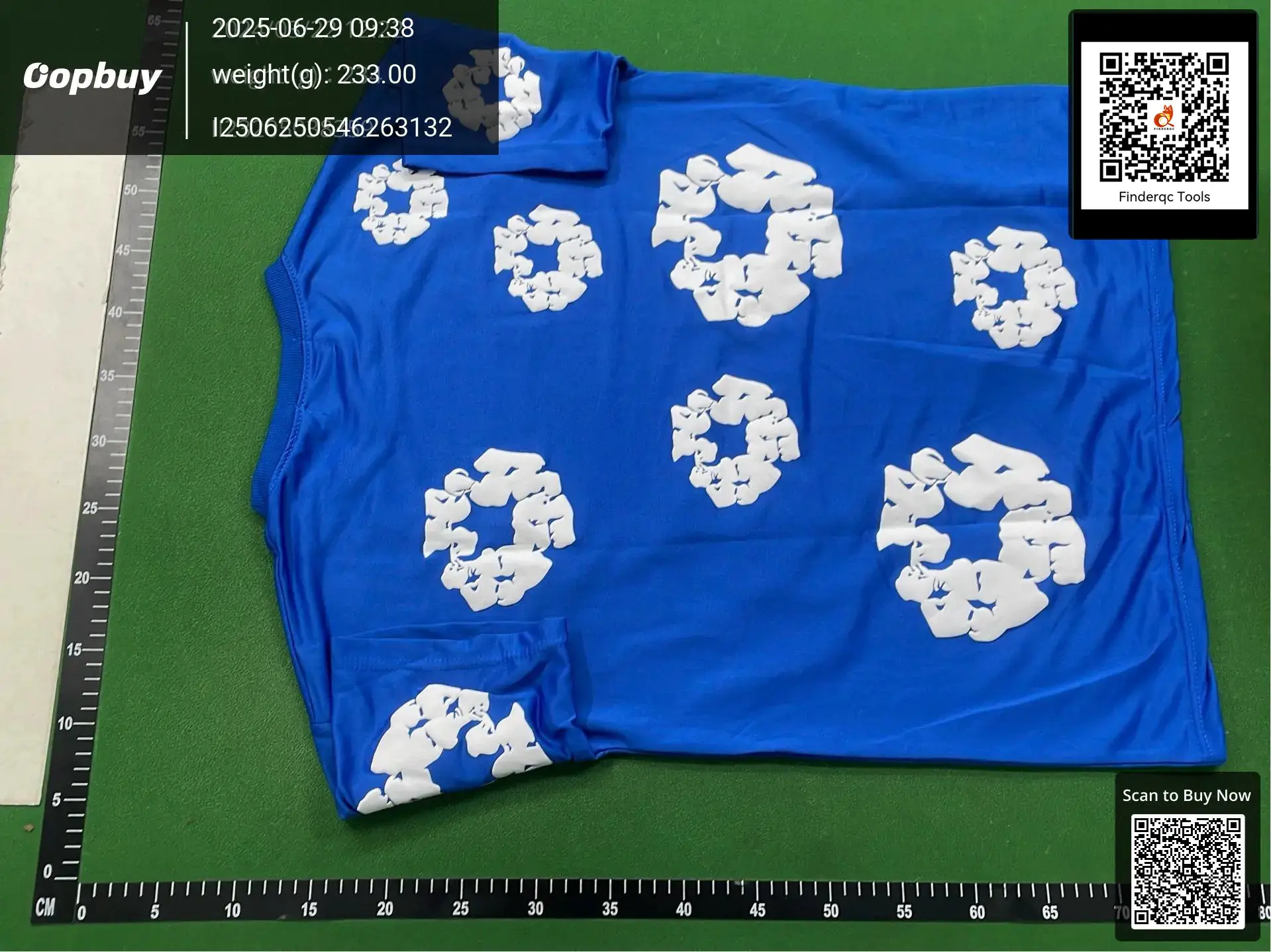 Blue T-shirt with white graphic print