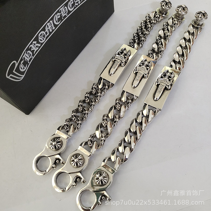 Ch Crowd New Men's Thick Sword Bracelet Type Men's Domineering Retro Lobster Tail S925 Label Thick Bracelet