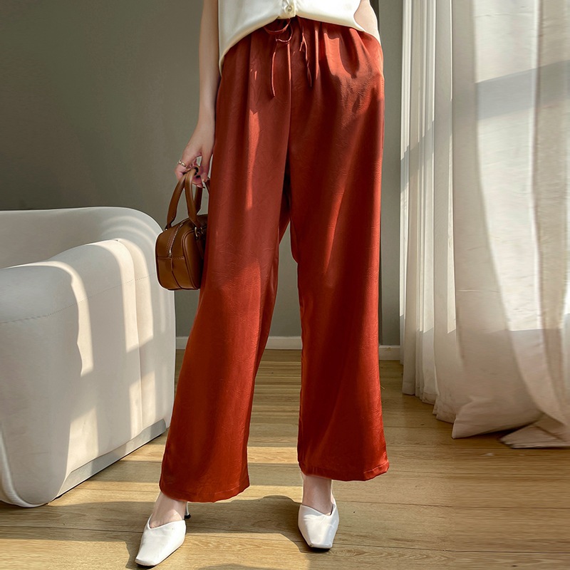 Satin New Retro Style Pants Summer and Summer Acetic Acid Straight Casual Pants 2025 Jacquard Wide Leg Pants Women's New Chinese Style