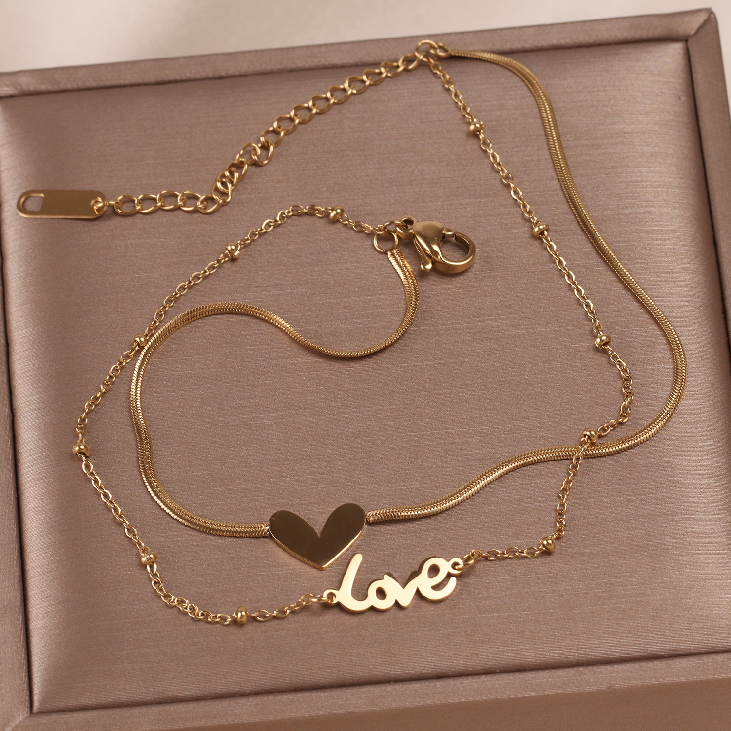 New Korean-style Double-sided Stainless Steel Double-layer Love Anklet Women's Personalized All-match High-end Feeling Color-free Foot Accessories