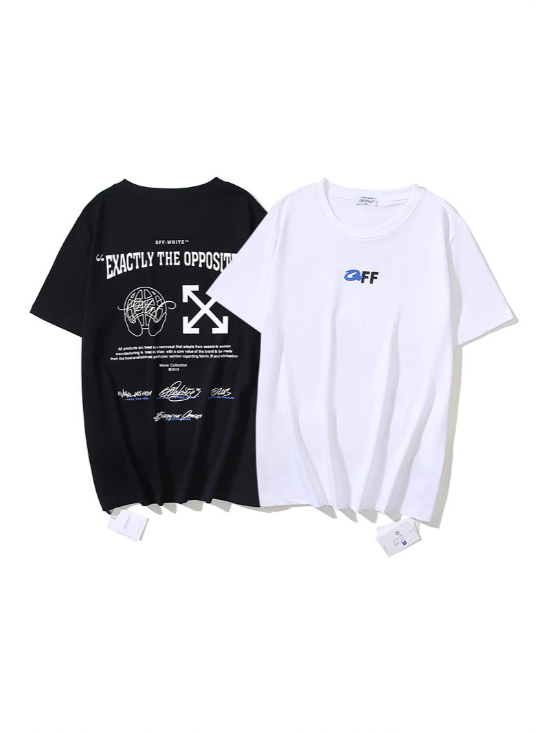Cross-Border High Version Offwhite Cross Arrow Graffiti Printed Double Yarn Pure Cotton Short-Sleeved T-Shirt for Men and Women