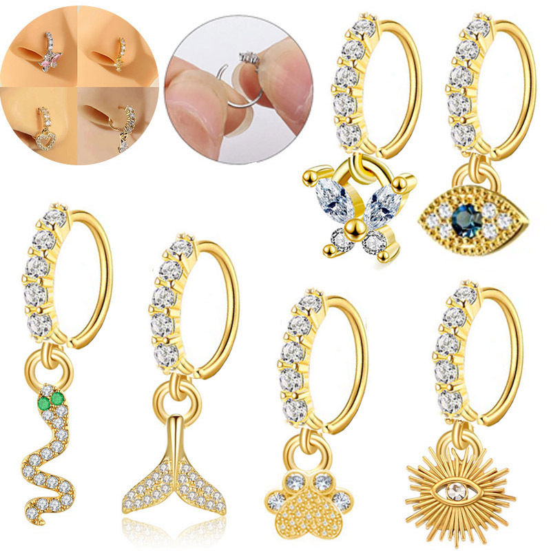 New Popular European and American Nose Ornaments 20g Butterfly Flower Simple Nose Ring Snake-Shaped Zircon Pendant Earrings Nose Studs