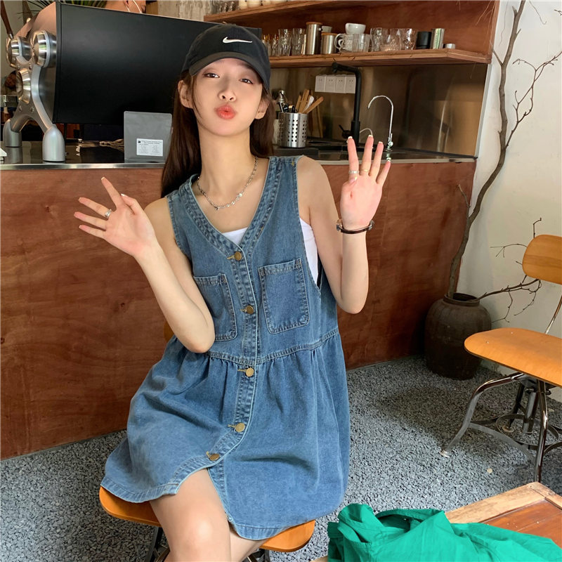 Denim Skirt Slip Dress Summer Thin Women's 2024 New Strap Skirt Small Sleeveless Vest Skirt