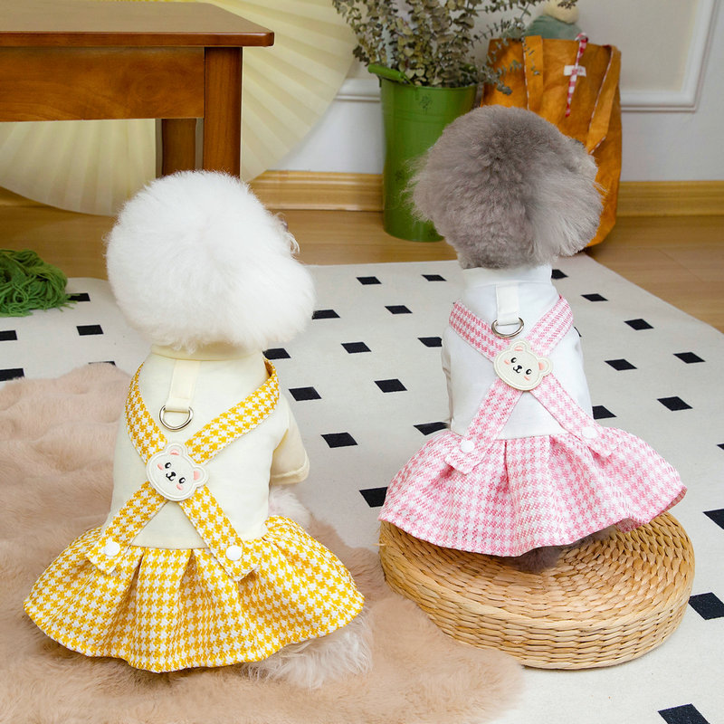 Dog Clothes Spring and Autumn Cat Princess Dress Sea Breeze Holiday Strap Dress Small Dog Teddy 25 Cross Strap Dress
