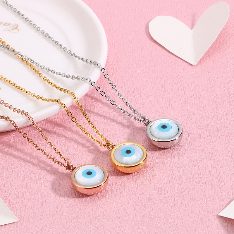 Fashion women's titanium steel plating 18K real gold jewelry wholesale Devil's Eye trend simple Korean ladies necklace