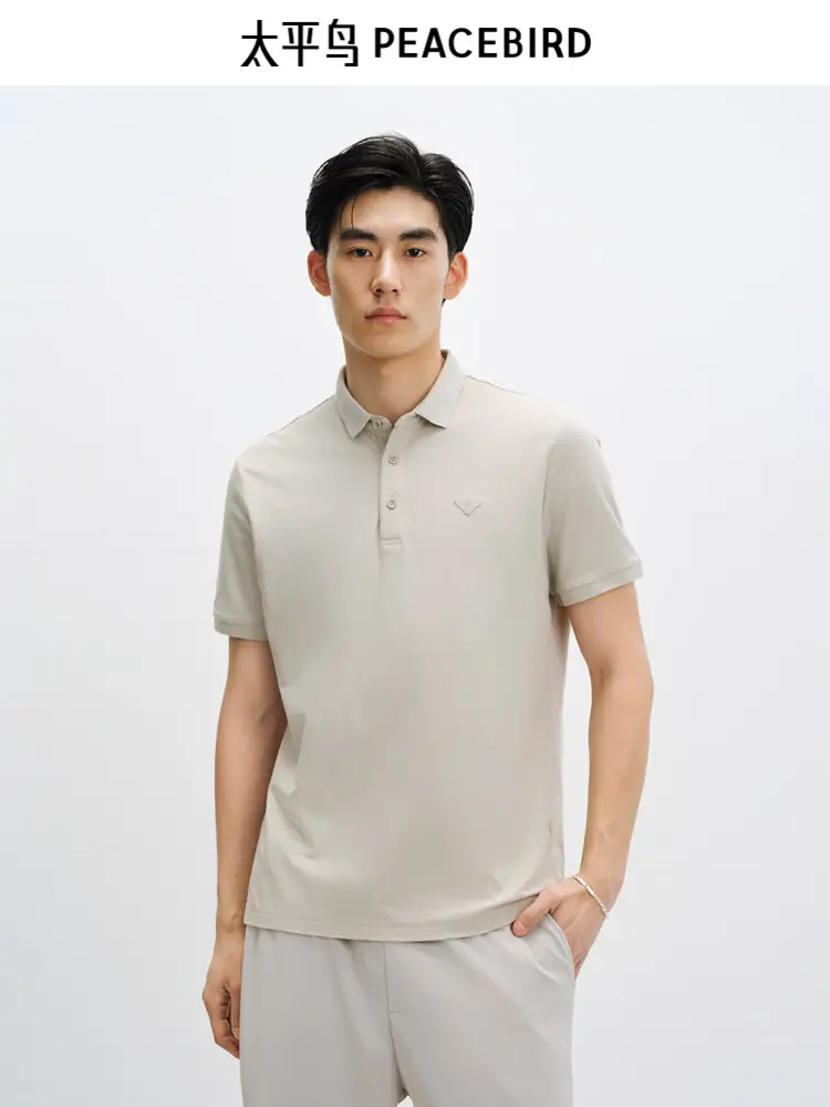 Acetate Fabric Peacebird Men's Polo Shirt Casual Seagull Collar Short Sleeve T-Shirt Turn-Down Collar Polo Shirt