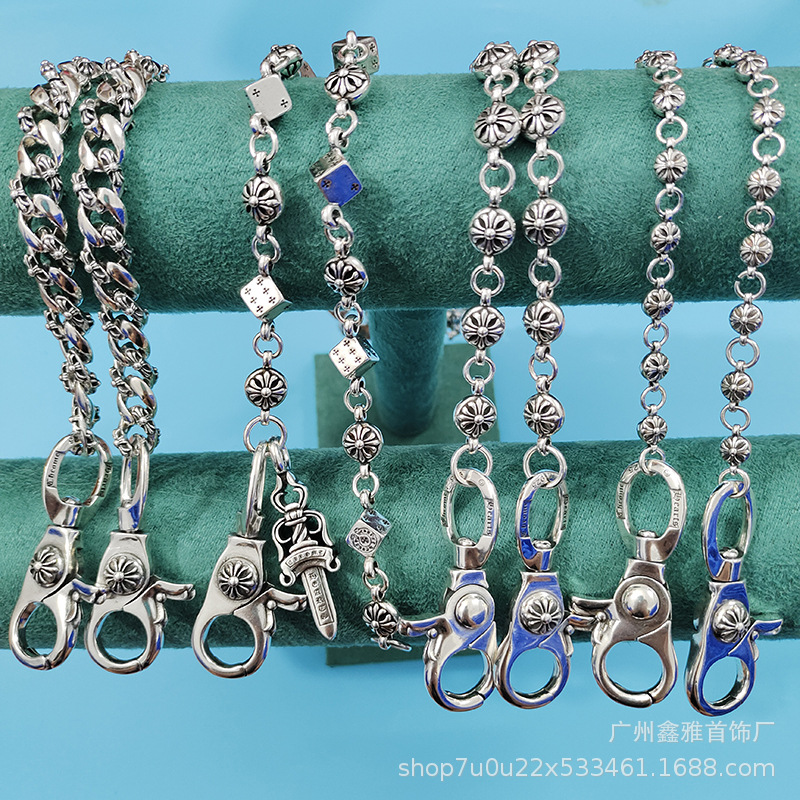 Crook bag hanging chain dice sword bead cross waist chain s925 standard double spring lobster Buckle Head pendant