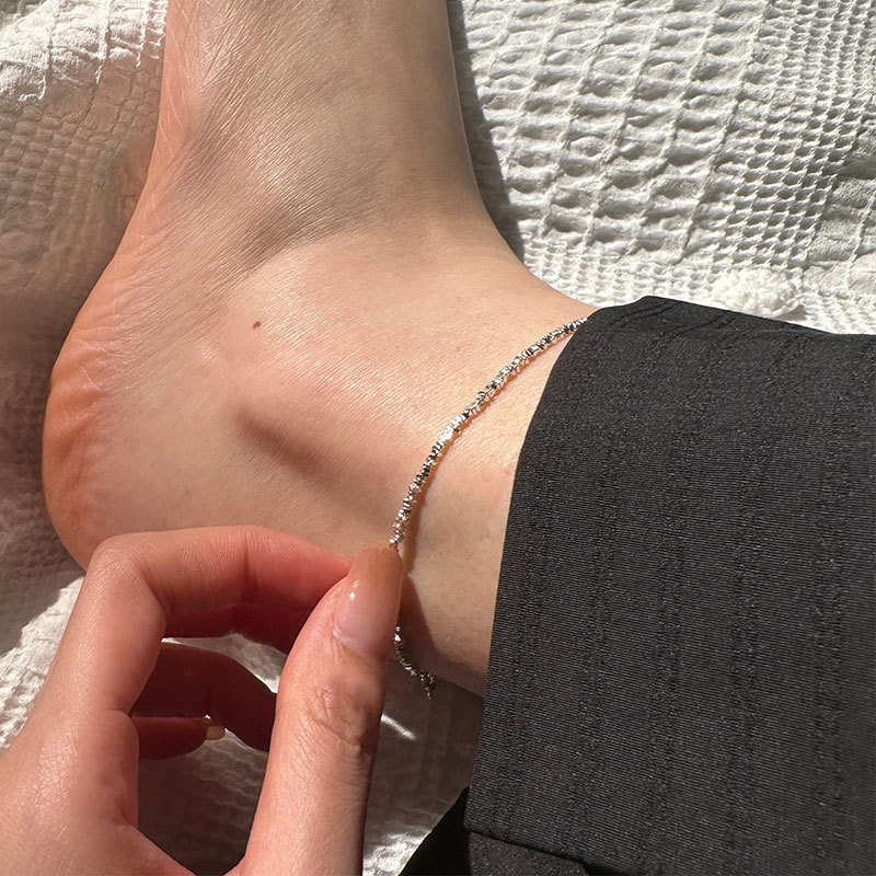 s925 Sterling Silver Shredded Silver Anklet Handmade Original Design Spring Summer 2023 New Foot Jewelry Joker F4065