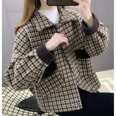 2026 New Style Chanel-Style Women's Plaid Jacket, Autumn and Winter Tassel Woolen Knit Cardigan