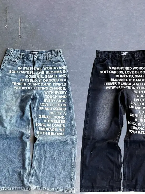 Millennial Men's Jeans Retro American Pattern Letter Jeans Streetwear Gothic Harajuku Hip-Hop Men