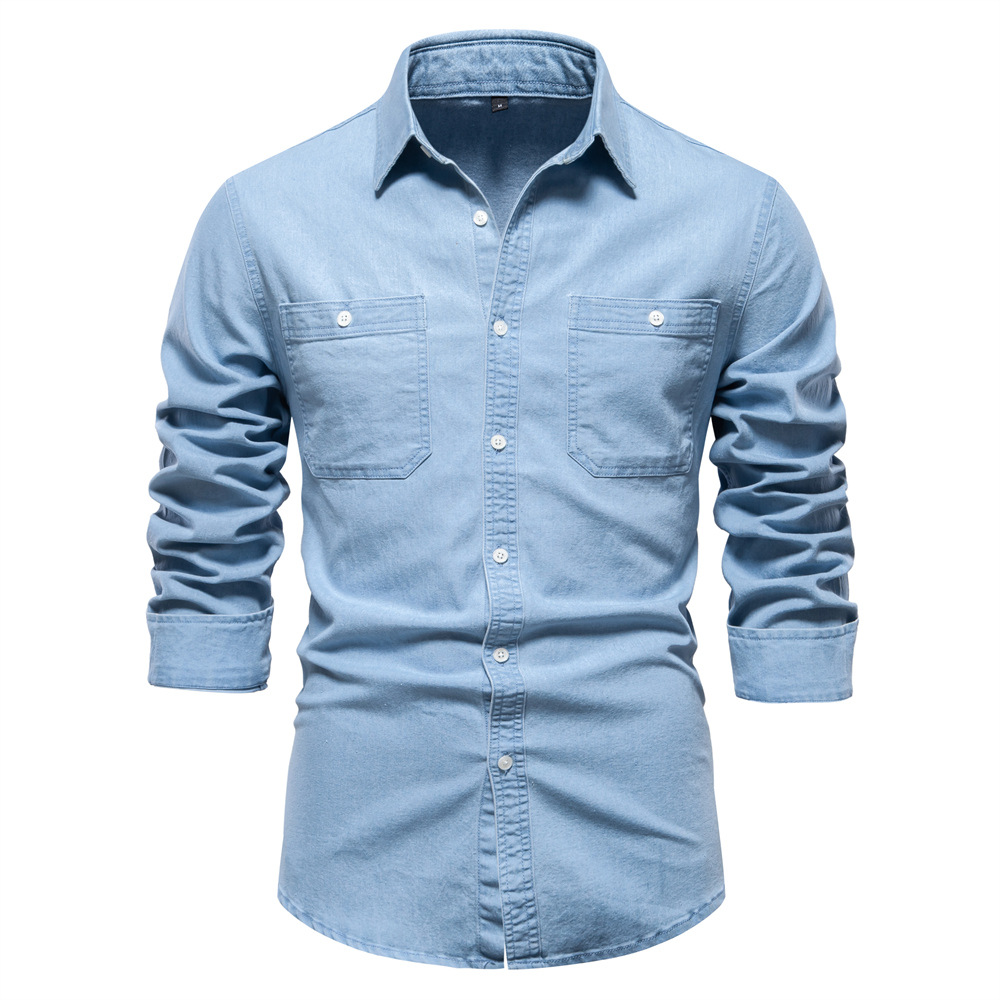 Autumn New Cross-border Foreign Trade European Size Men's Denim Shirt Trendy All-match Long Sleeve Shirt Men's Top