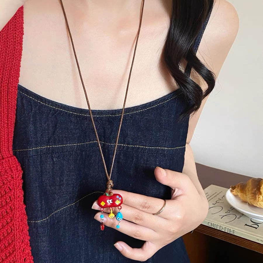 Dopamine Color Apple Braided Necklace Women's 2025 New Cute Long Halter Sweater Chain Pendant Accessories