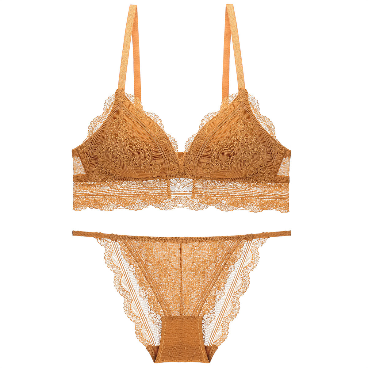 New Retro No Rings Lace Thin Comfortable Bra Set French Style Sexy Triangle Cup Thin Women's Underwear