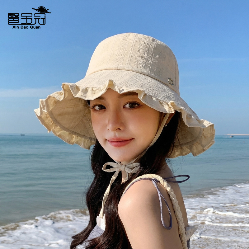 Spring and Summer Outdoor Sun Hats for Women, Fashionable and Versatile, Pastoral Style Sun Protection Hats, Lace-Trimmed Large Brim Fisherman Hats