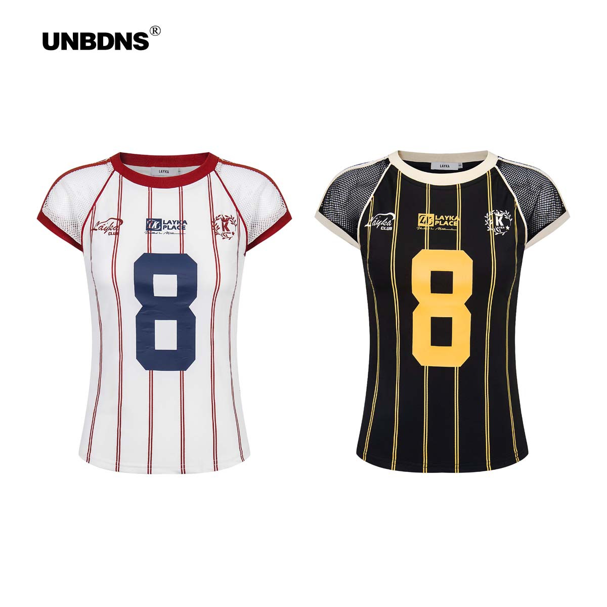 Unbdns Dry Mesh Stripesd Print No. 8 Player Sports Jersey Short T-Shirt Round Neck Right Shoulder Bm Style Top