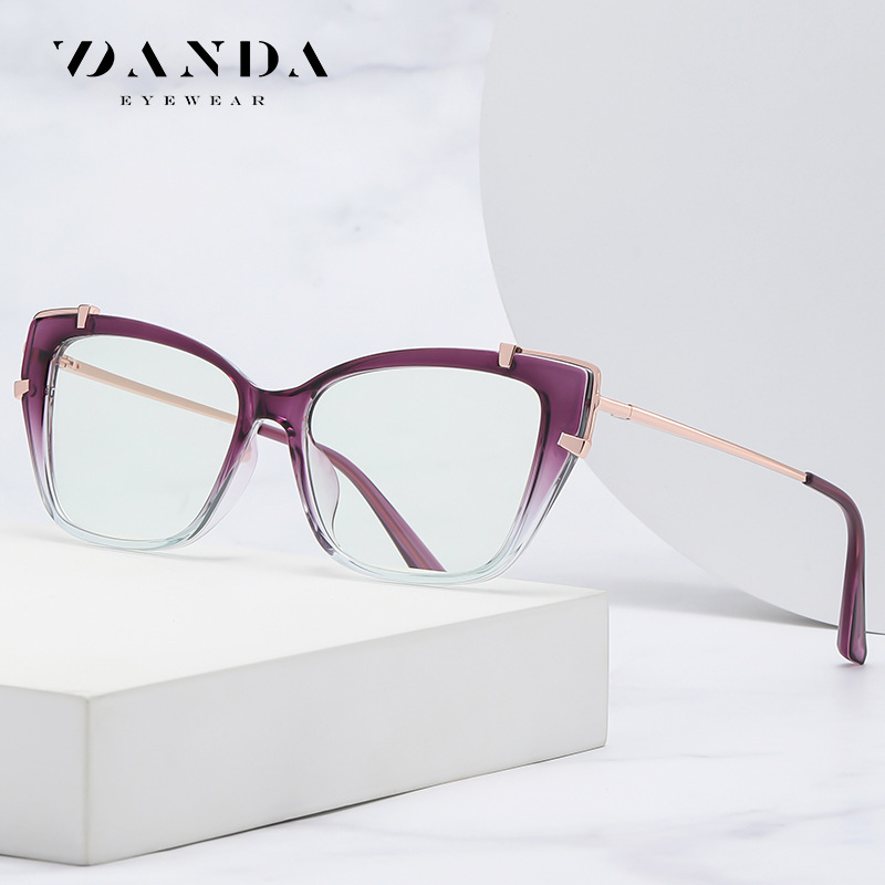 New Foreign Trade Eyeglass Frame Tj876 European and American Fashion Cat-Eye Non-Prescription Glasses Tr+Metal Hybrid Blue Light Blocking Glasses for Women