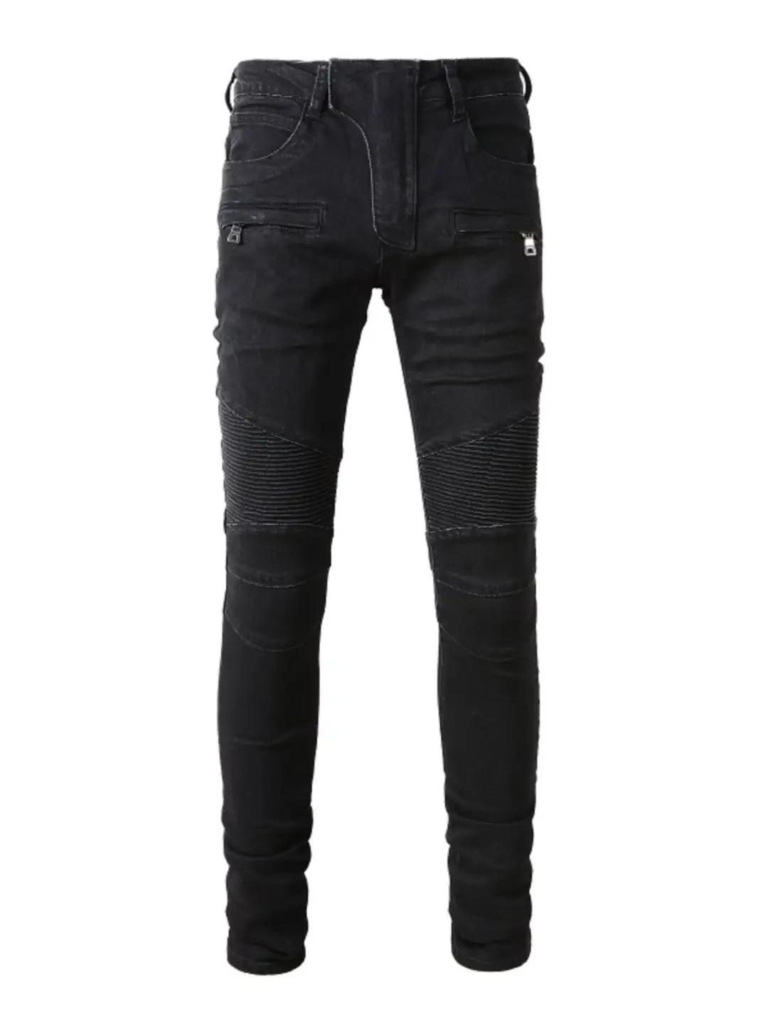 European and American street trend men's black patchwork jeans, youth trend slim fit small leg men's motorcycle pants, long pants