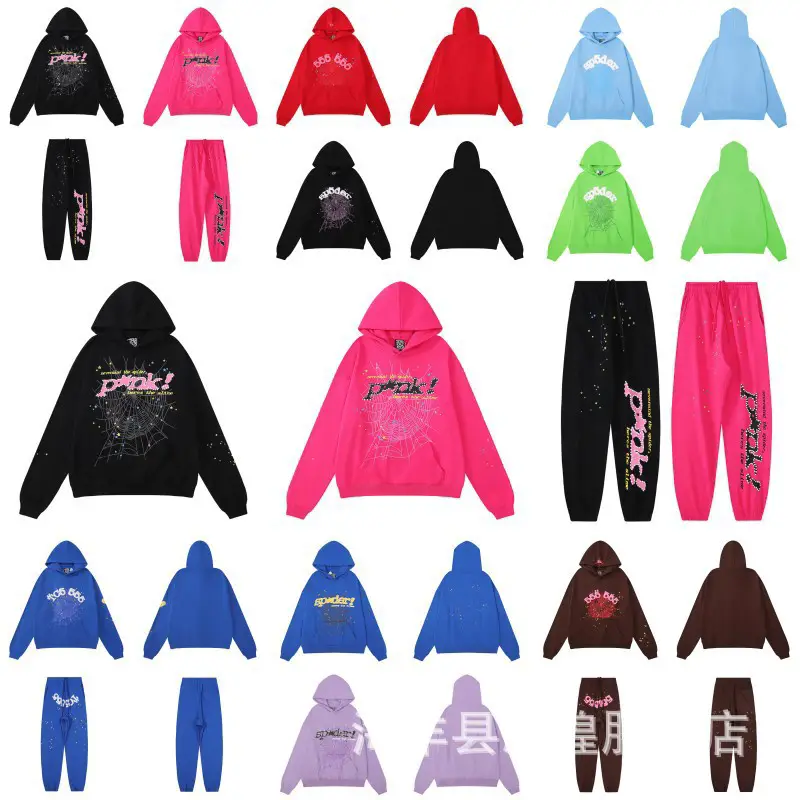 Cross-Border Export Young Thug Same Style Sp5Der 555555 Pink Graffiti Hooded Sweatshirt Casual Suit