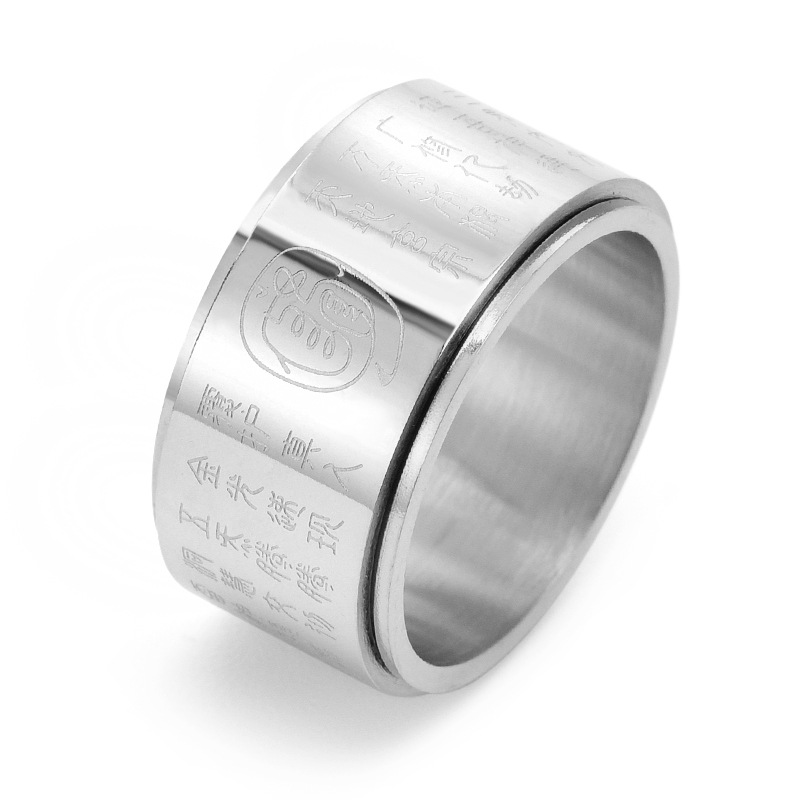 Titanium steel jewelry men's religious golden mantra wide rotating ring atmospheric decompression trendy bracelet accessories in stock