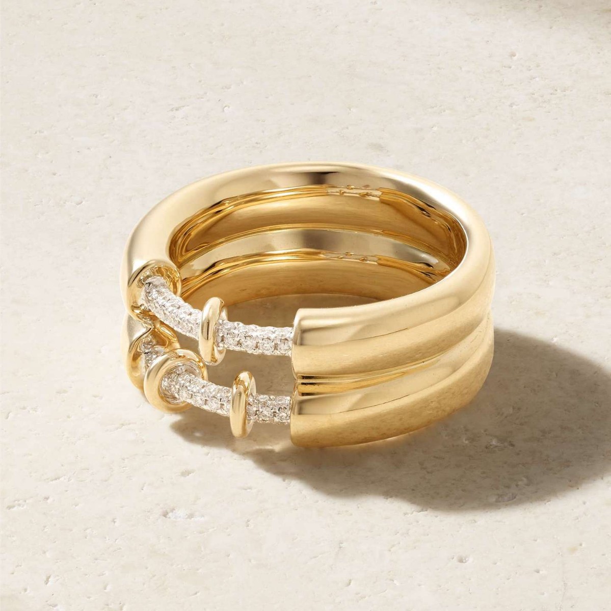 18K Gold Diamond-Studded Closed Double-Layer Ring Stackable Statement Ring with a Polished Finish, Amazon European and American Cross-Border Women's Jewelry