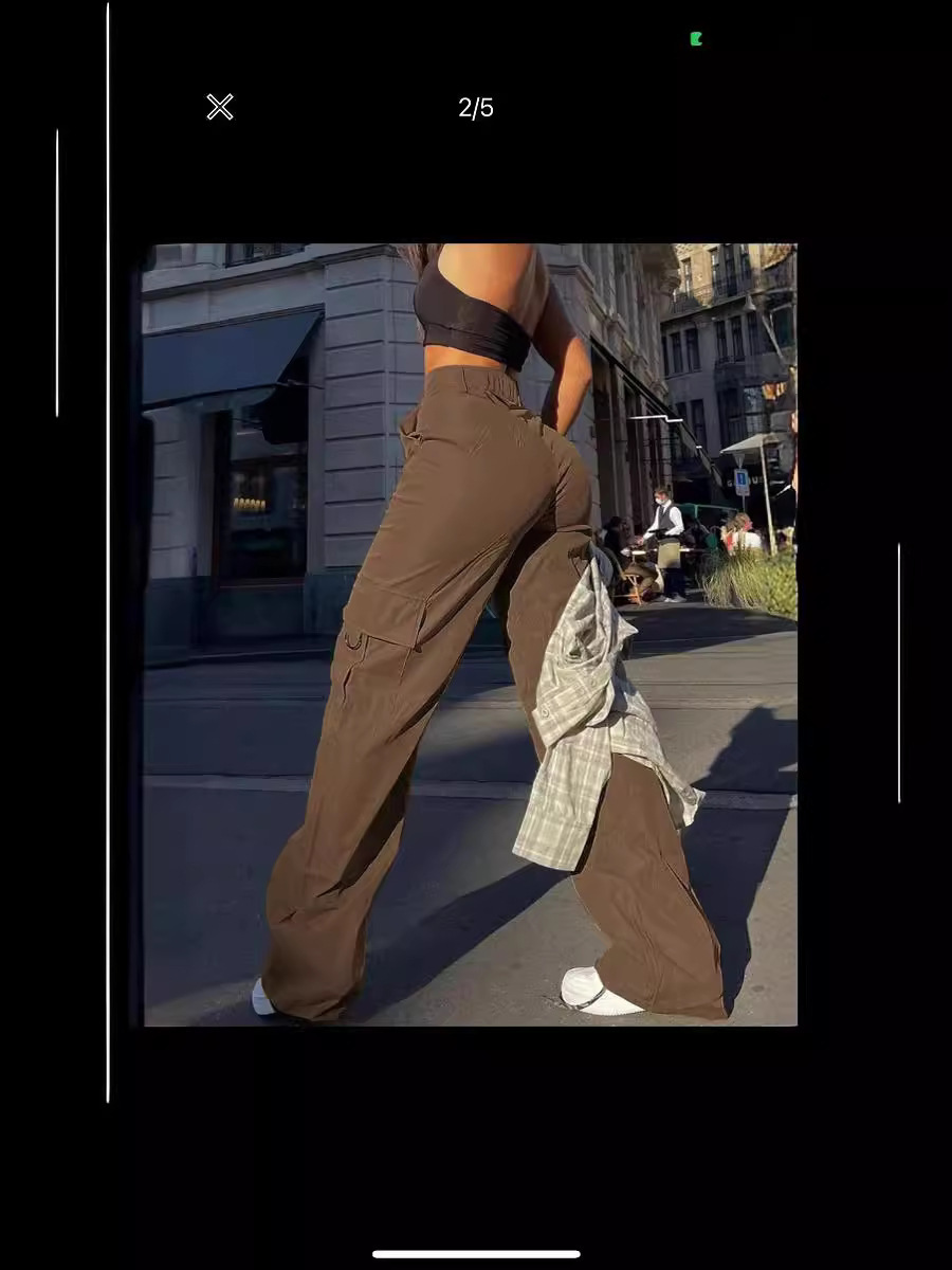 European and American Women's Street Fashion Multi-Pocket Button Cargo Straight-Leg High-Waisted Slimming Loose Cargo Pants