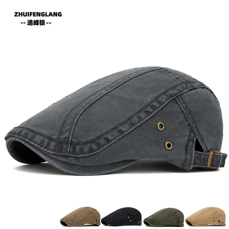 American-Style Washed Solid Color Forward Cap for Men and Women, Retro Beret, Simple Casual All-Season Artist Hat, British Newsboy Cap