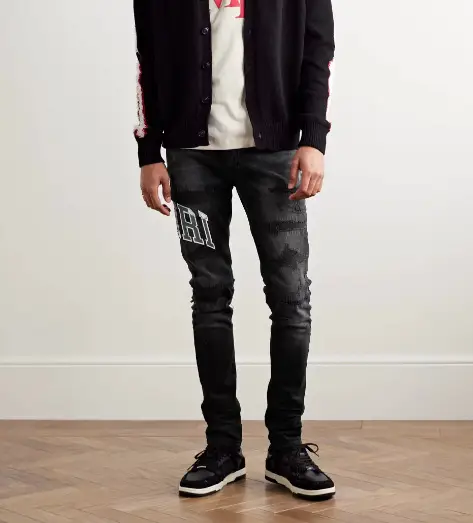 24 Cross-border European and American Fashion Brand amri Embroidered Ripped Cloth Casual Denim Pants Men's and Women's High Street Dressed Jeans