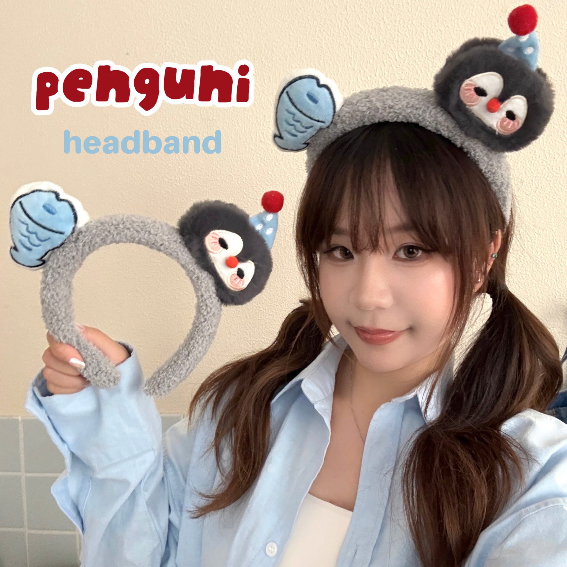 Creative Penguin Fish Headband, Cute and Cute Plush Cartoon Headband, Girl Photo Taking, Face Wash Hairpin, Funny Headband