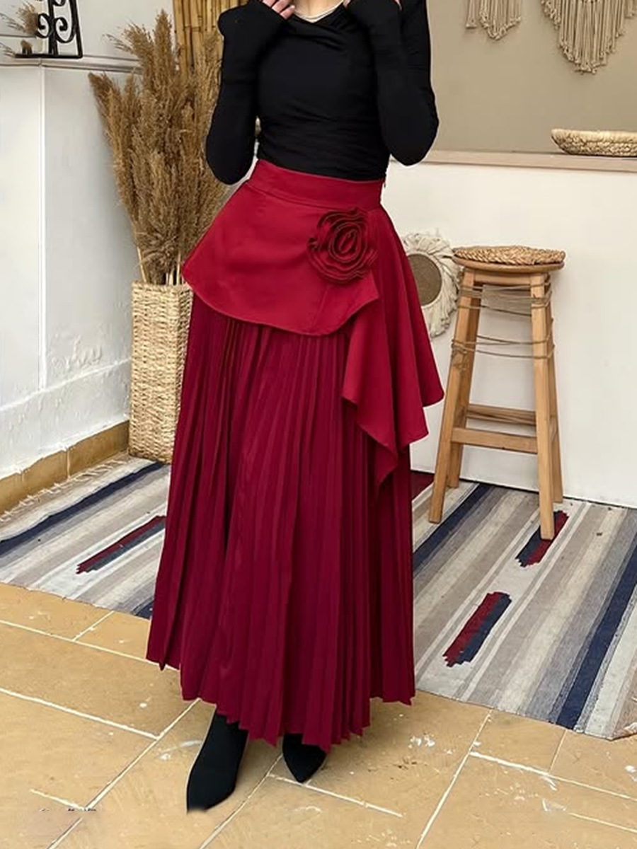 Fashionable Design Skirt for Women 2026 Spring New Elegant Floral High-End High-Waisted Pleated Long Skirt