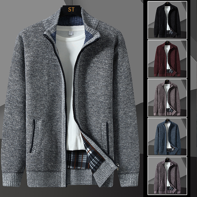 Autumn and Winter Coat Men's Knitted Cardigan Sweater Lambskin Jacket Fashionable Loose Half-turtleneck Thickened Sweater