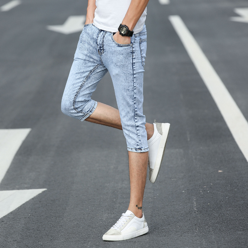 2022 Summer Stretch Denim Shorts Men's Korean-style Slim-fit Stretch Cropped Shorts Trendy All-match Five-point Pants